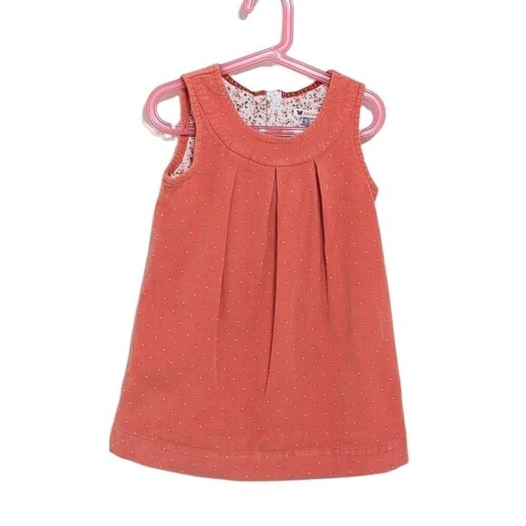 John LEWIS girl cordoroy coral polka dots dress size 5 yo but fit 3-4 @F - Picture 1 of 7